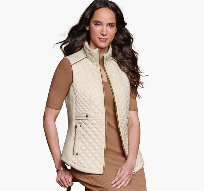 JohnstonandMurphy Coats Jackets and Vests Quilted Vest Cream 8211 Women