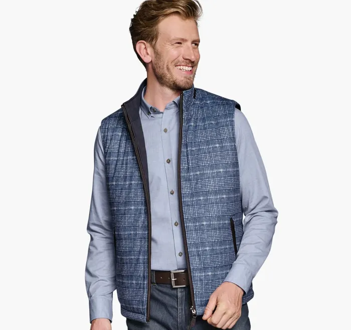 JohnstonandMurphy Coats Jackets and Vests Upton Reversible Vest Blue Plaidnavy 8211 Men JohnstonandMurphy Coats Jackets and Vests Upton Reversible Vest Blue Plaidnavy 8211 Men