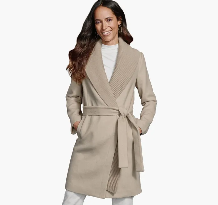 JohnstonandMurphy Coats Jackets and Vests WoolBlend Coat With Removable Knit Collar Taupe 8211 Women