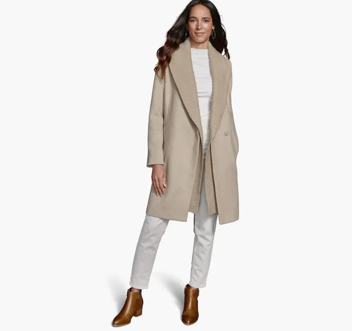JohnstonandMurphy Coats Jackets and Vests WoolBlend Coat With Removable Knit Collar Taupe 8211 Women JohnstonandMurphy Coats Jackets and Vests WoolBlend Coat With Removable Knit Collar Taupe 8211 Women