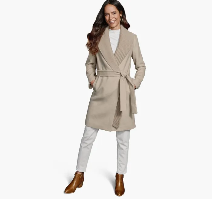 JohnstonandMurphy Coats Jackets and Vests WoolBlend Coat With Removable Knit Collar Taupe 8211 Women JohnstonandMurphy Coats Jackets and Vests WoolBlend Coat With Removable Knit Collar Taupe 8211 Women