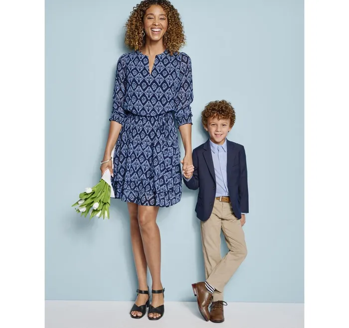 JohnstonandMurphy Dresses and Jumpsuits Tiered VNeck Print Dress Navy Ikat 8211 Women