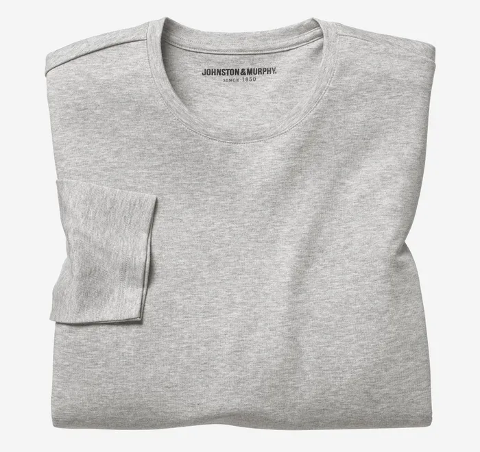JohnstonandMurphy Polos and Tees Essential LongSleeve Tee Gray Heather 8211 Men