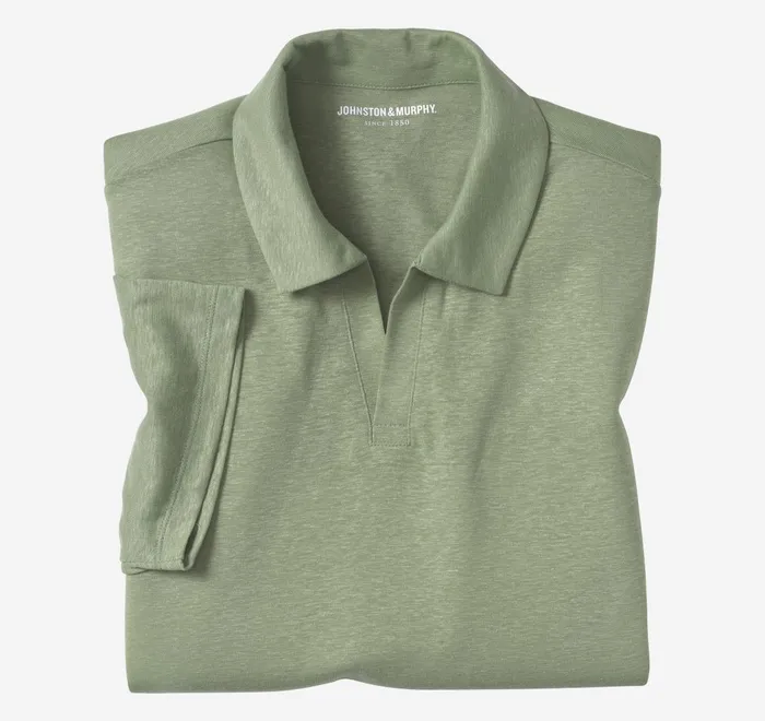 JohnstonandMurphy Polos and Tees LinenBlend VNeck Polo Green 8211 Men