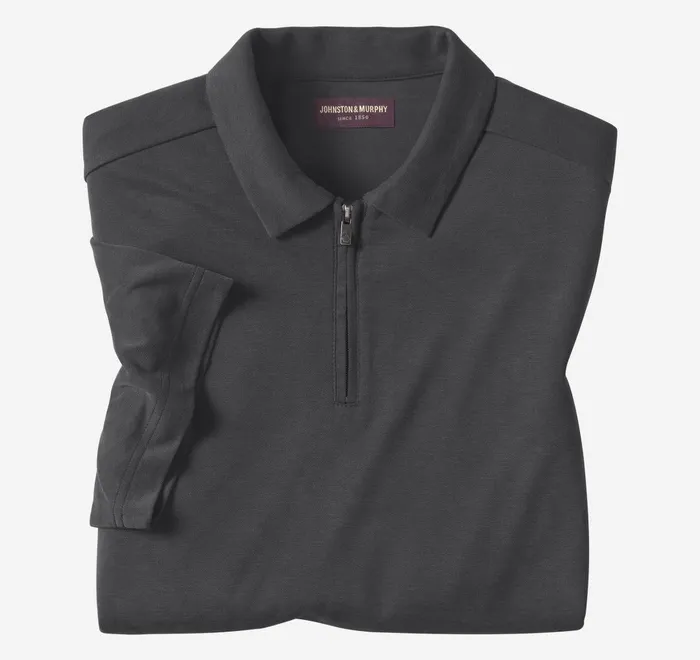 JohnstonandMurphy Polos and Tees Vintage Birdseye Zip Polo Black 8211 Men