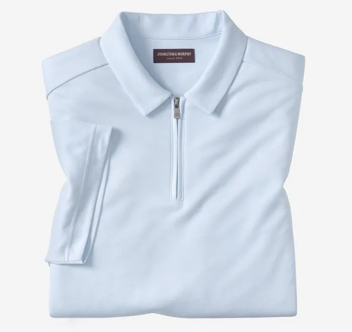 JohnstonandMurphy Polos and Tees Vintage Birdseye Zip Polo Light Blue 8211 Men