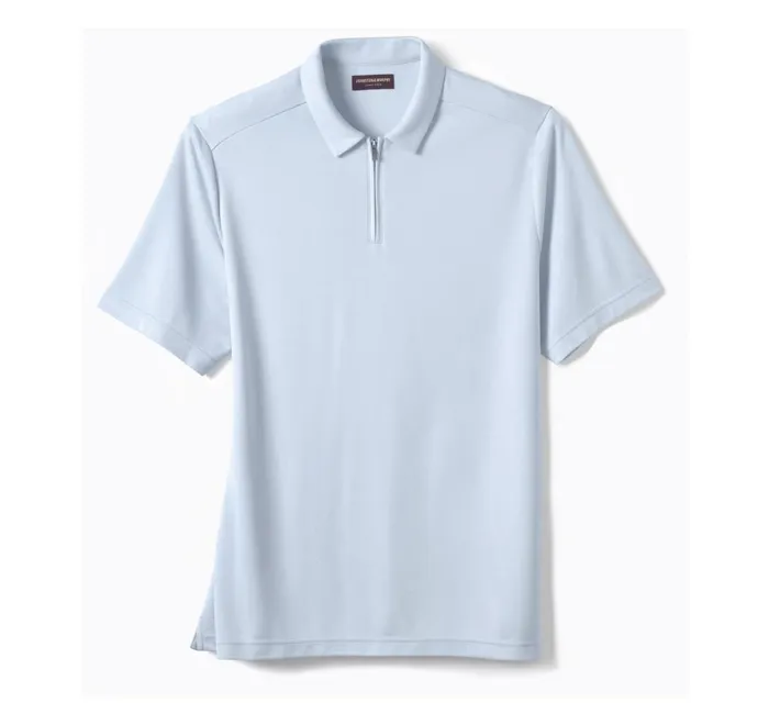 JohnstonandMurphy Polos and Tees Vintage Birdseye Zip Polo Light Blue 8211 Men JohnstonandMurphy Polos and Tees Vintage Birdseye Zip Polo Light Blue 8211 Men
