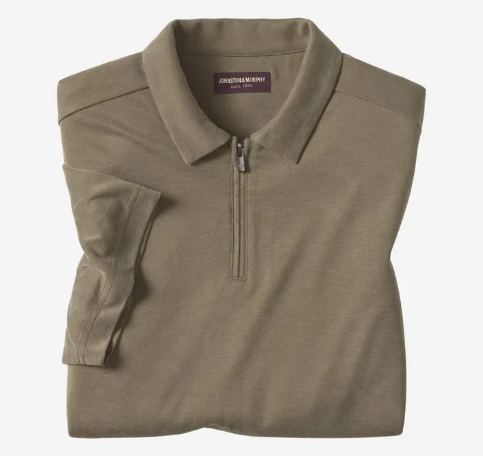 JohnstonandMurphy Polos and Tees Vintage Birdseye Zip Polo Olive 8211 Men