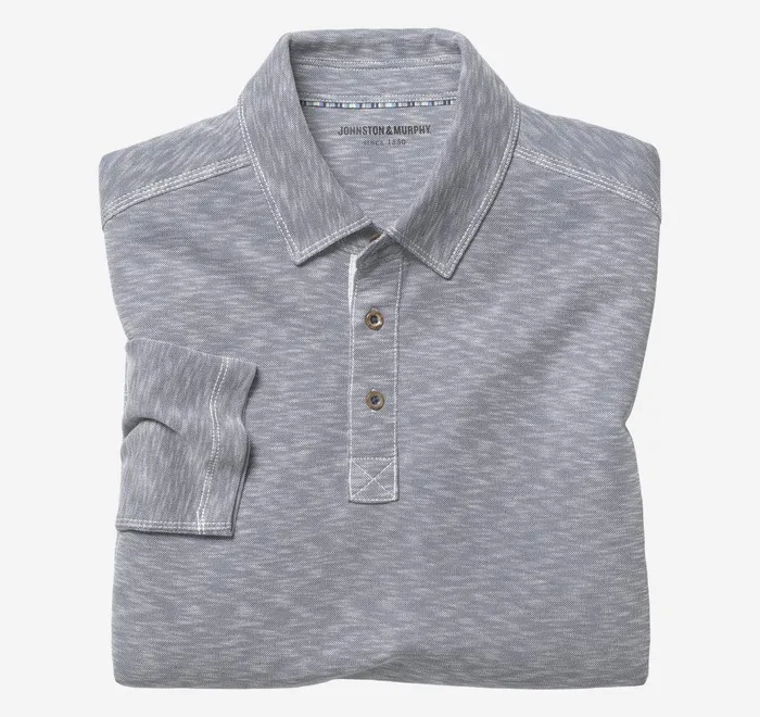 JohnstonandMurphy Polos and Tees Vintage Slub LongSleeve Polo Indigo 8211 Men