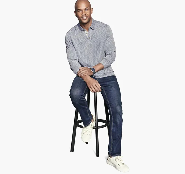 JohnstonandMurphy Polos and Tees Vintage Slub LongSleeve Polo Indigo 8211 Men