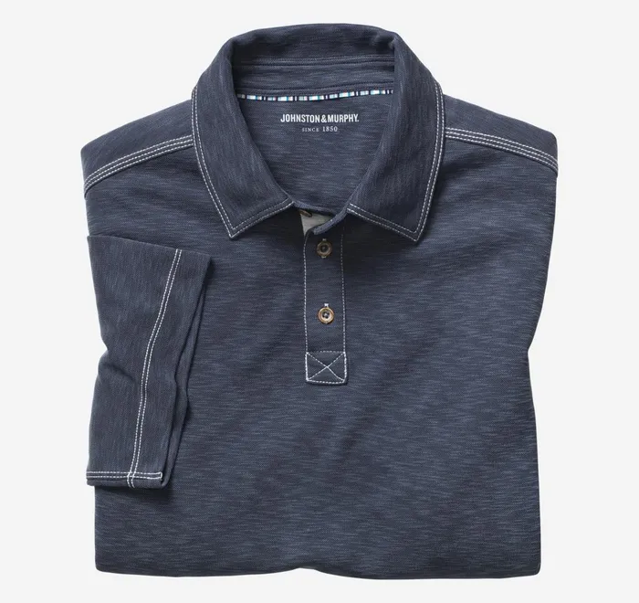 JohnstonandMurphy Polos and Tees Vintage Slub Polo Navy 8211 Men
