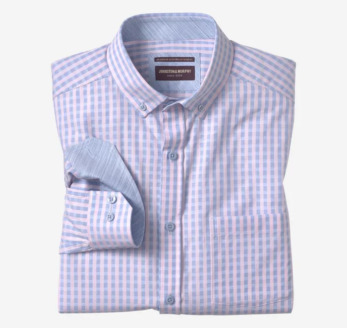 JohnstonandMurphy Shirts ButtonCollar Premium Cotton Shirt Pink Gingham 8211 Men JohnstonandMurphy Shirts ButtonCollar Premium Cotton Shirt Pink Gingham 8211 Men