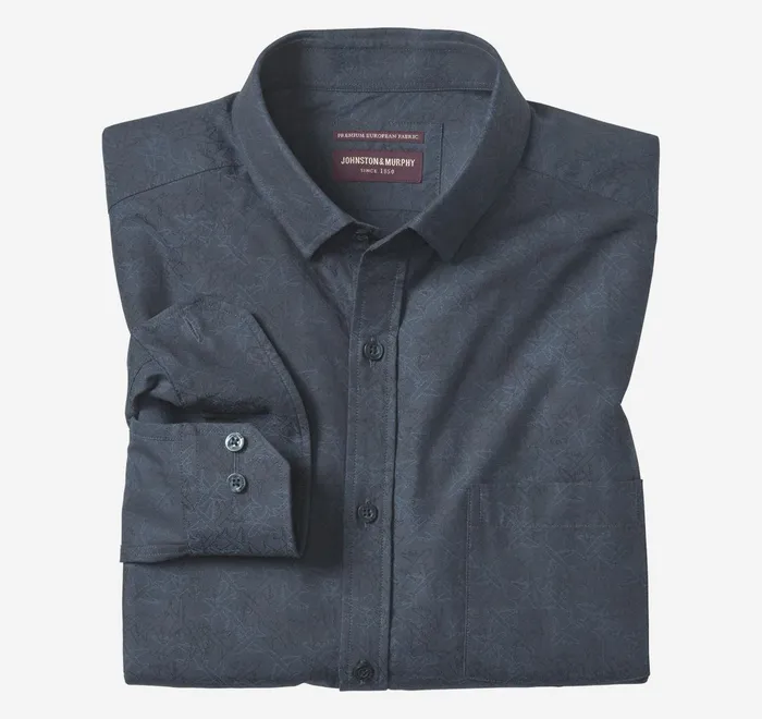 JohnstonandMurphy Shirts LongSleeve Jacquard Shirt Navy Airplane 8211 Men