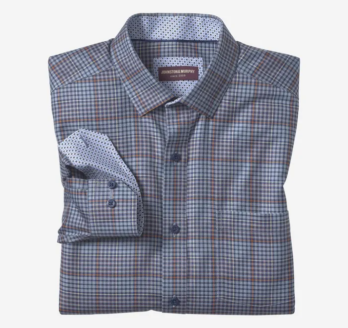 JohnstonandMurphy Shirts NonIron Dress Shirt Navy Glen Plaid 8211 Men