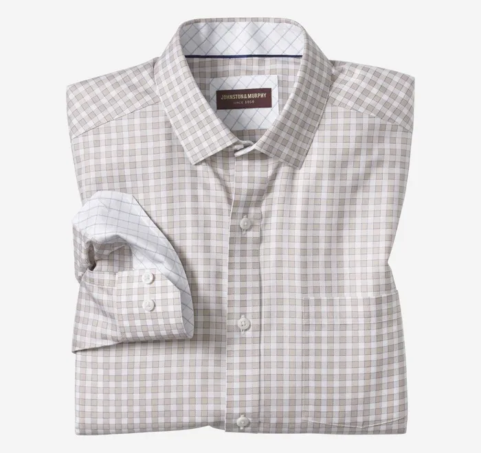 JohnstonandMurphy Shirts NonIron Dress Shirt Tan Twill Gingham 8211 Men