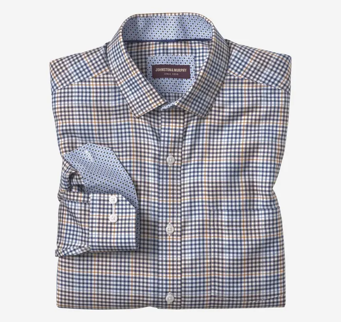 JohnstonandMurphy Shirts NonIron Dress Shirt White Multi Glen Plaid 8211 Men