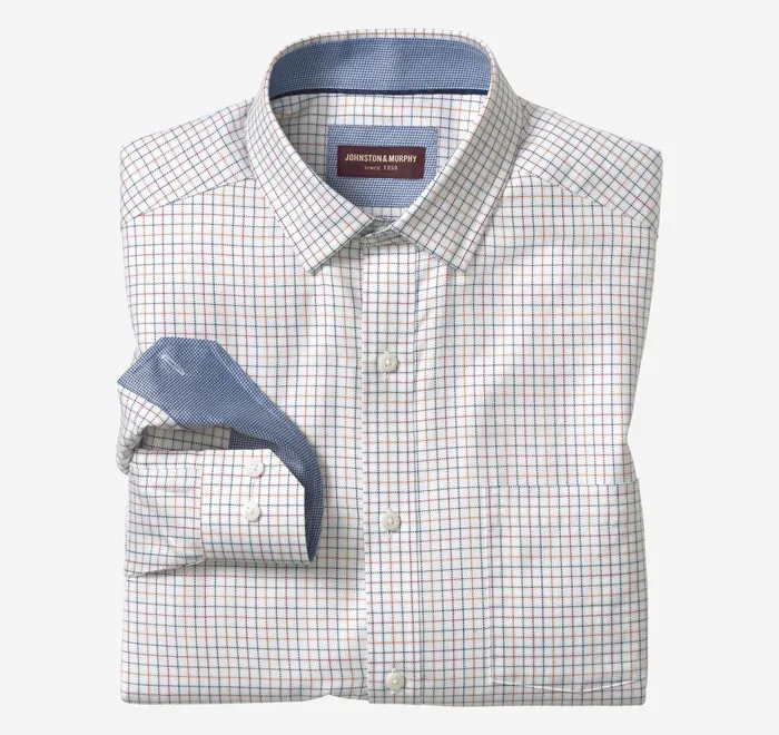 JohnstonandMurphy Shirts Premium Cotton Shirts White Multi Small Outline Grid 8211 Men JohnstonandMurphy Shirts Premium Cotton Shirts White Multi Small Outline Grid 8211 Men