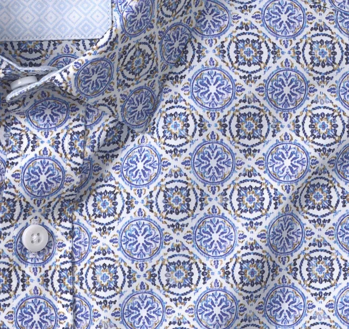 JohnstonandMurphy Shirts Printed Cotton Shirt Blue Mosaic Tile 8211 Men