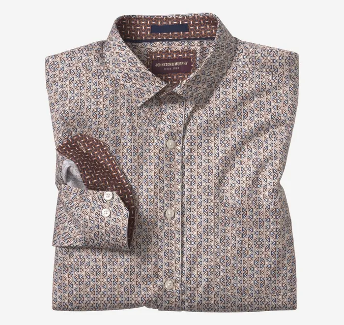 JohnstonandMurphy Shirts Printed Cotton Shirt Brownnavy Triangle 8211 Men