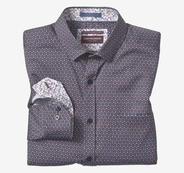 JohnstonandMurphy Shirts Printed Cotton Shirt Burgundy Hexagon Cluster 8211 Men
