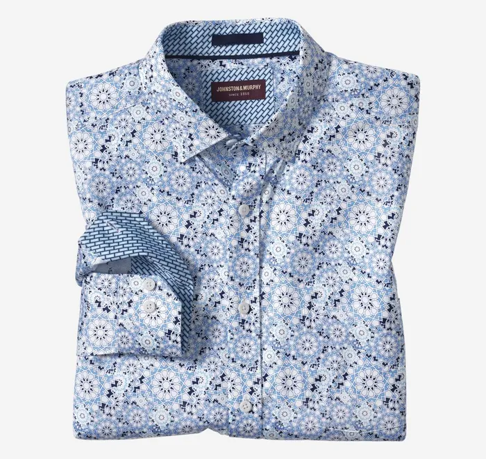 JohnstonandMurphy Shirts Printed Cotton Shirt Light Blue Multipoint Star 8211 Men JohnstonandMurphy Shirts Printed Cotton Shirt Light Blue Multipoint Star 8211 Men