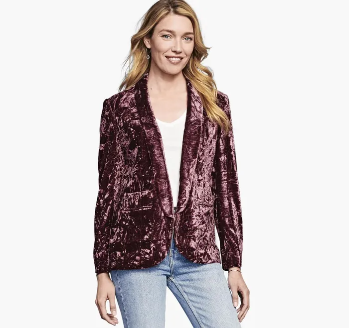 JohnstonandMurphy Shirts Sweaters and Blazers Crushed Velvet Blazer Dark Rose 8211 Women