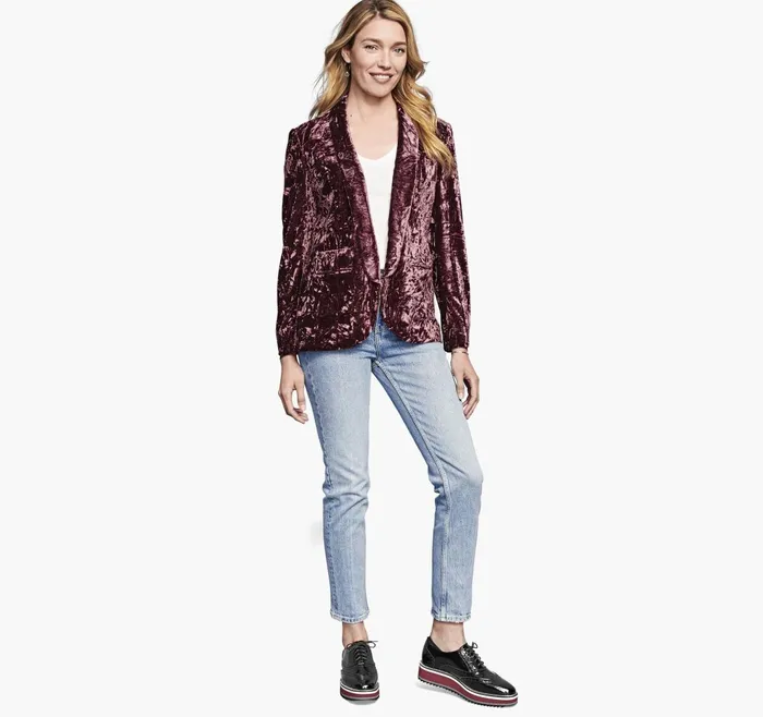 JohnstonandMurphy Shirts Sweaters and Blazers Crushed Velvet Blazer Dark Rose 8211 Women