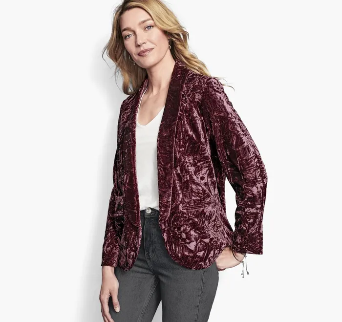 JohnstonandMurphy Shirts Sweaters and Blazers Crushed Velvet Blazer Dark Rose 8211 Women