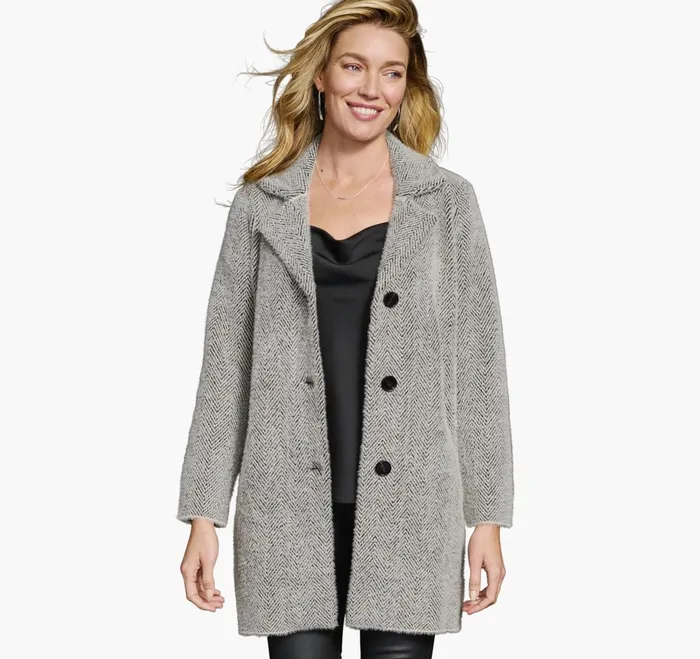 JohnstonandMurphy Shirts Sweaters and Blazers Herringbone Eyelash Cardigan Blackcream 8211 Women JohnstonandMurphy Shirts Sweaters and Blazers Herringbone Eyelash Cardigan Blackcream 8211 Women