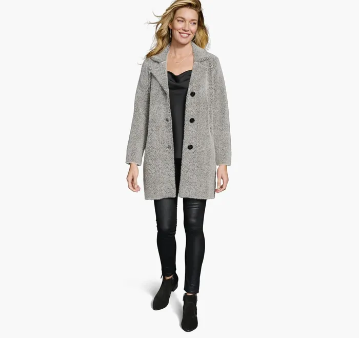 JohnstonandMurphy Shirts Sweaters and Blazers Herringbone Eyelash Cardigan Blackcream 8211 Women