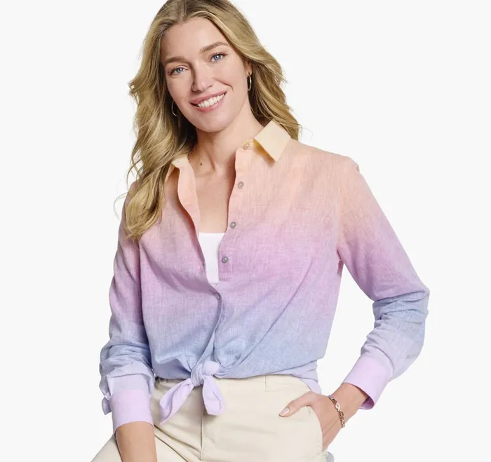 JohnstonandMurphy Shirts Sweaters and Blazers Ombre ButtonFront Shirt Rainbow 8211 Women