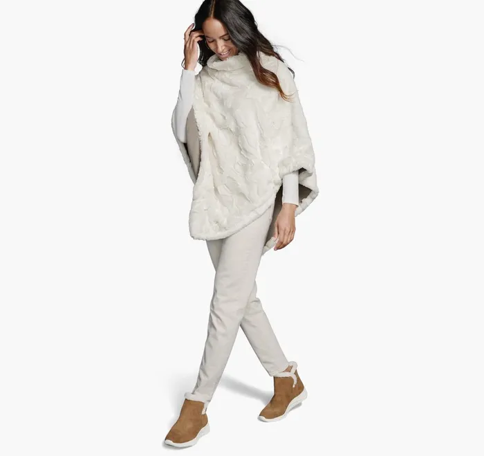 JohnstonandMurphy Shirts Sweaters and Blazers Reversible FauxFur Poncho Ivoryoatmeal 8211 Women