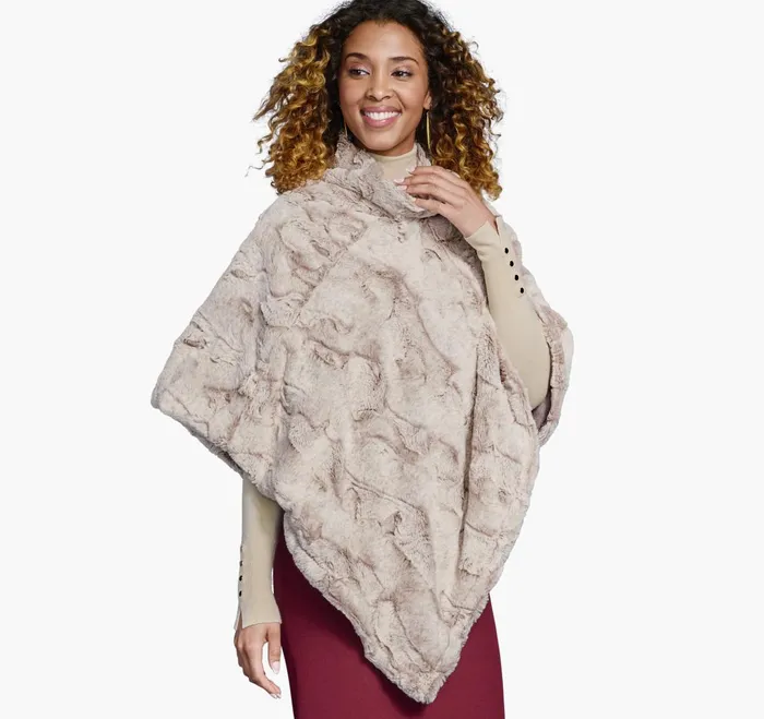 JohnstonandMurphy Shirts Sweaters and Blazers Reversible FauxFur Poncho Naturaltan 8211 Women JohnstonandMurphy Shirts Sweaters and Blazers Reversible FauxFur Poncho Naturaltan 8211 Women