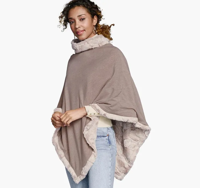 JohnstonandMurphy Shirts Sweaters and Blazers Reversible FauxFur Poncho Naturaltan 8211 Women