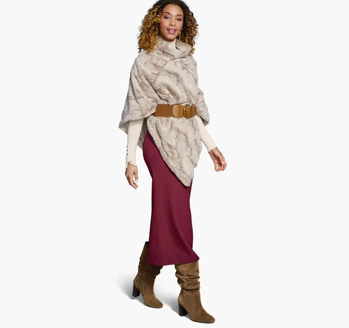 JohnstonandMurphy Shirts Sweaters and Blazers Reversible FauxFur Poncho Naturaltan 8211 Women