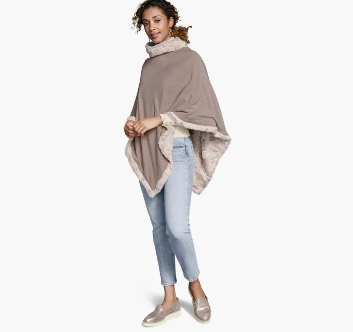 JohnstonandMurphy Shirts Sweaters and Blazers Reversible FauxFur Poncho Naturaltan 8211 Women