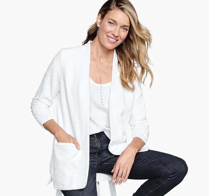 JohnstonandMurphy Shirts Sweaters and Blazers RuchedSleeve Knit Blazer White 8211 Women JohnstonandMurphy Shirts Sweaters and Blazers RuchedSleeve Knit Blazer White 8211 Women