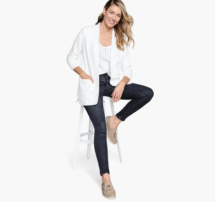 JohnstonandMurphy Shirts Sweaters and Blazers RuchedSleeve Knit Blazer White 8211 Women