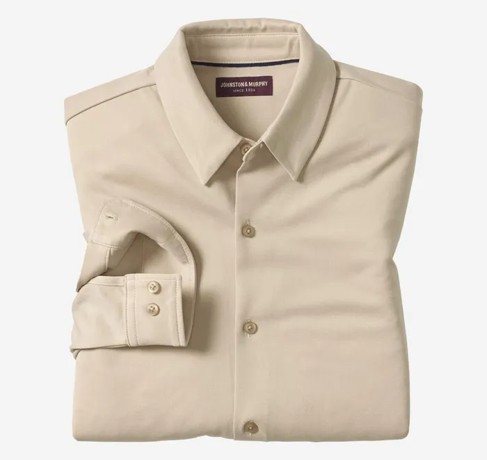 JohnstonandMurphy Shirts Vintage Birdseye ButtonFront Tan 8211 Men