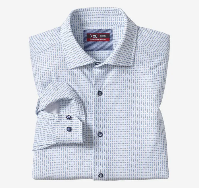 JohnstonandMurphy Shirts Xc4 LongSleeve Print Knit Shirt Whiteblue Diamond 8211 Men