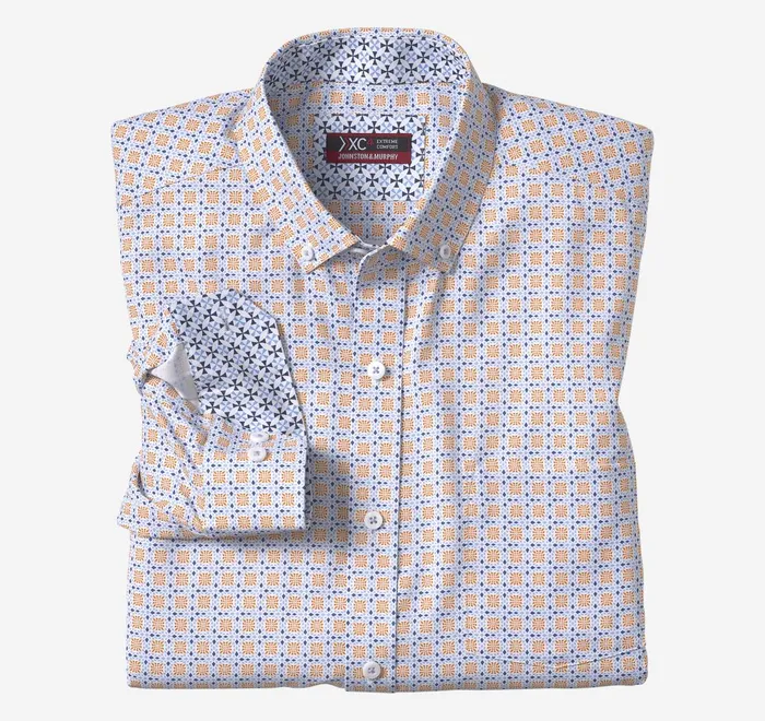 JohnstonandMurphy Shirts Xc4 LongSleeve StretchWoven Shirt Orangeblue Circle Cross Print 8211 Men JohnstonandMurphy Shirts Xc4 LongSleeve StretchWoven Shirt Orangeblue Circle Cross Print 8211 Men