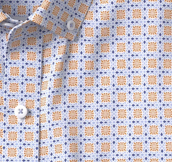 JohnstonandMurphy Shirts Xc4 LongSleeve StretchWoven Shirt Orangeblue Circle Cross Print 8211 Men