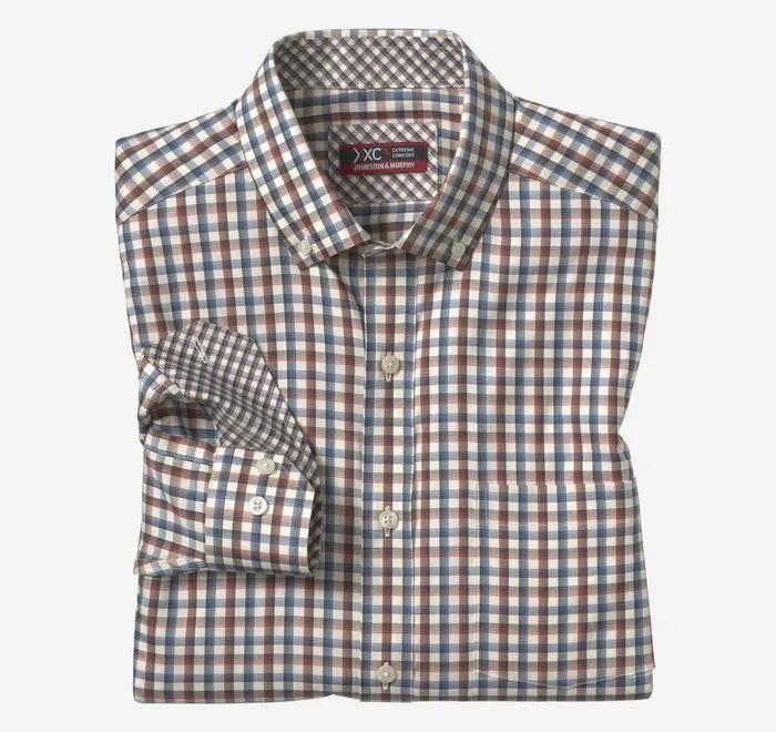 JohnstonandMurphy Shirts Xc4 Sport LongSleeve Shirt Rust Tattersall 8211 Men