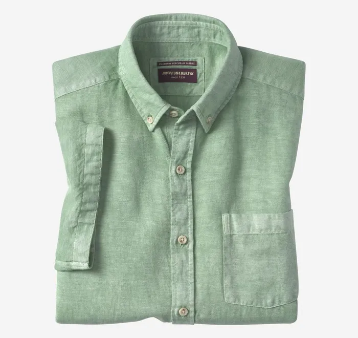 JohnstonandMurphy ShortSleeve Shirts Garment Dyed Shirt Green 8211 Men