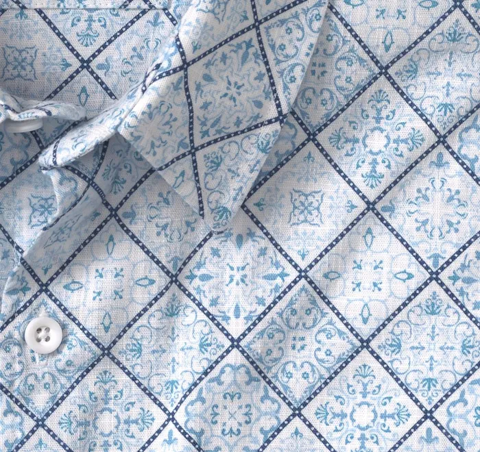 JohnstonandMurphy ShortSleeve Shirts Print Camp Shirt Bluewhite Mosaic 8211 Men