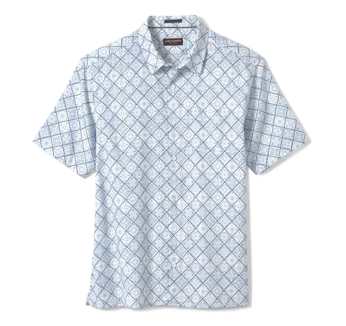 JohnstonandMurphy ShortSleeve Shirts Print Camp Shirt Bluewhite Mosaic 8211 Men