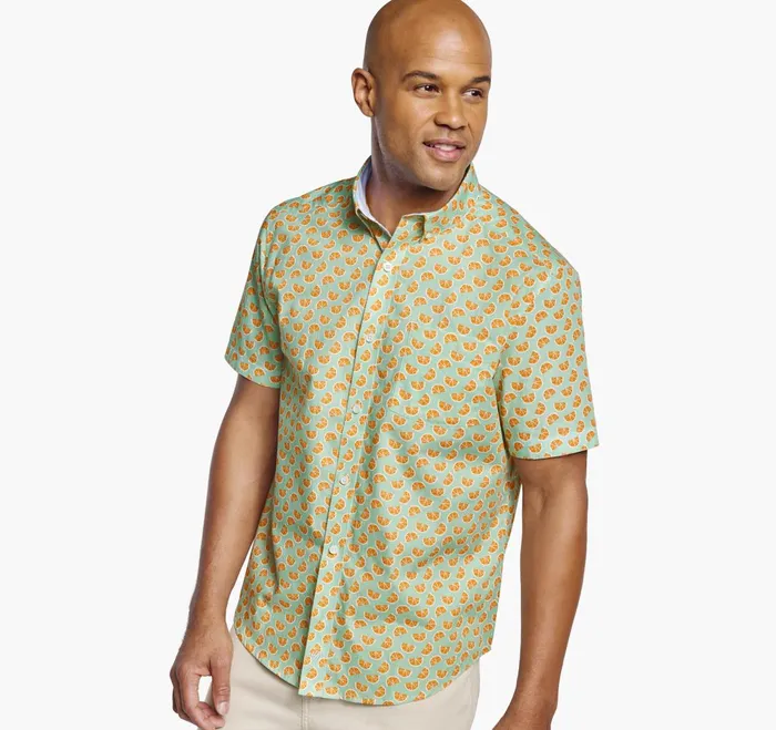JohnstonandMurphy ShortSleeve Shirts Printed Cotton ShortSleeve Shirt Green Citrus 8211 Men JohnstonandMurphy ShortSleeve Shirts Printed Cotton ShortSleeve Shirt Green Citrus 8211 Men