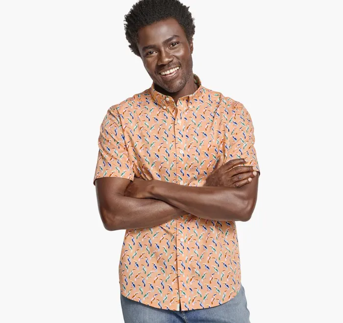 JohnstonandMurphy ShortSleeve Shirts Printed Cotton ShortSleeve Shirt Melon Toucan 8211 Men