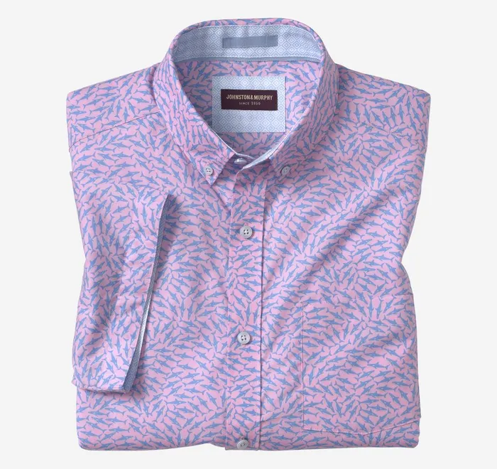 JohnstonandMurphy ShortSleeve Shirts Printed Cotton ShortSleeve Shirt Pink Swarming Shark 8211 Men JohnstonandMurphy ShortSleeve Shirts Printed Cotton ShortSleeve Shirt Pink Swarming Shark 8211 Men