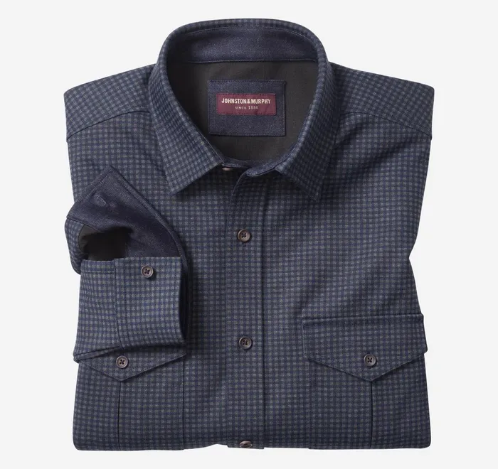 JohnstonandMurphy Sweaters and Knits ButtonFront Knits Navy Mini Gingham 8211 Men